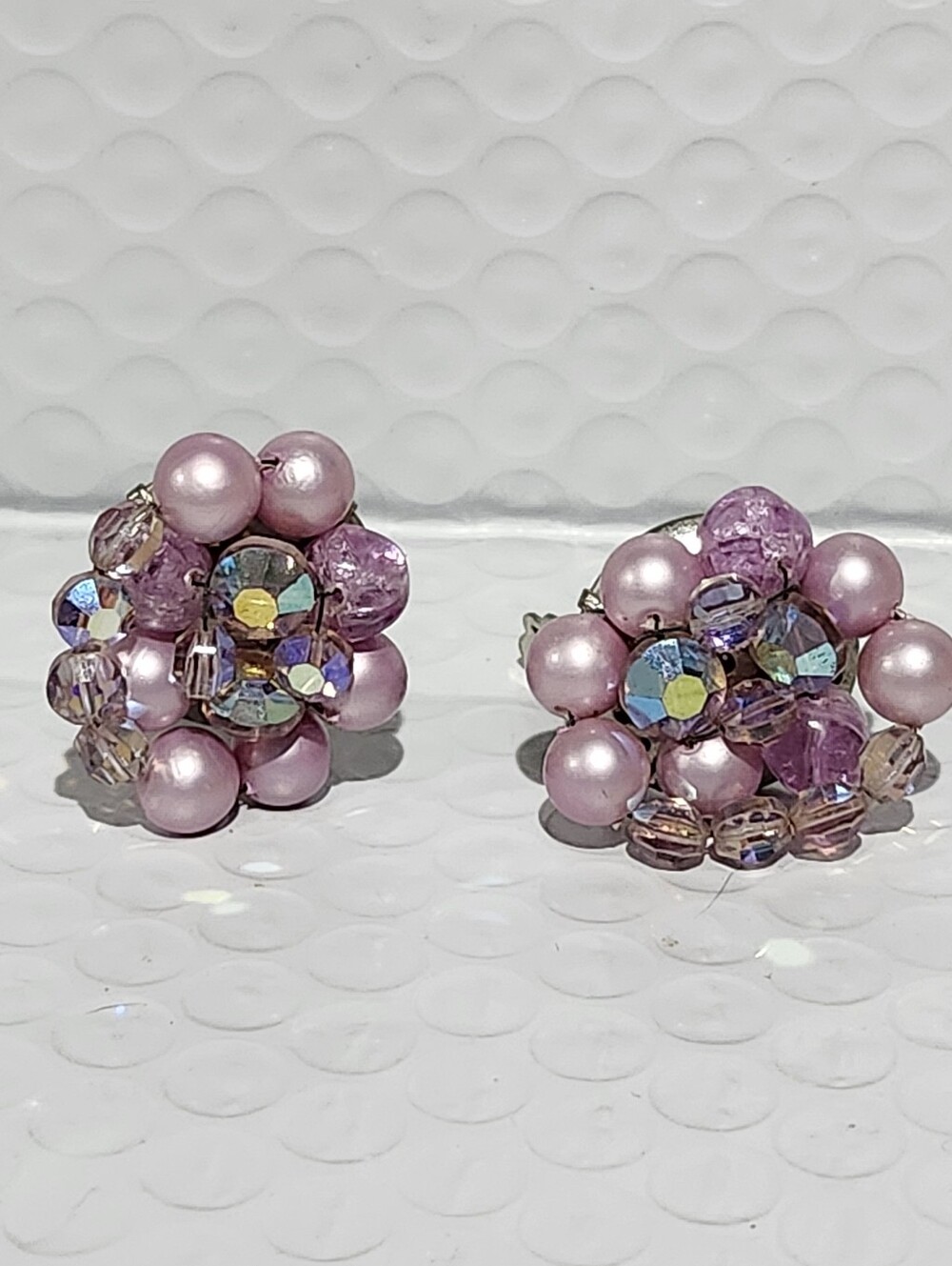 Purple Cluster Bead Clip On Earrings - Unbranded